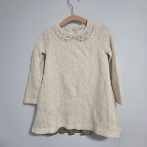 Deux par Deux Cream Long Sleeve Dress with Embellished Collar